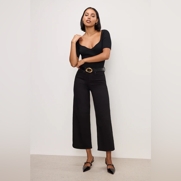 NWT Good American GOOD WAIST CROPPED PALAZZO Black  JEANS 6 - Picture 1 of 10